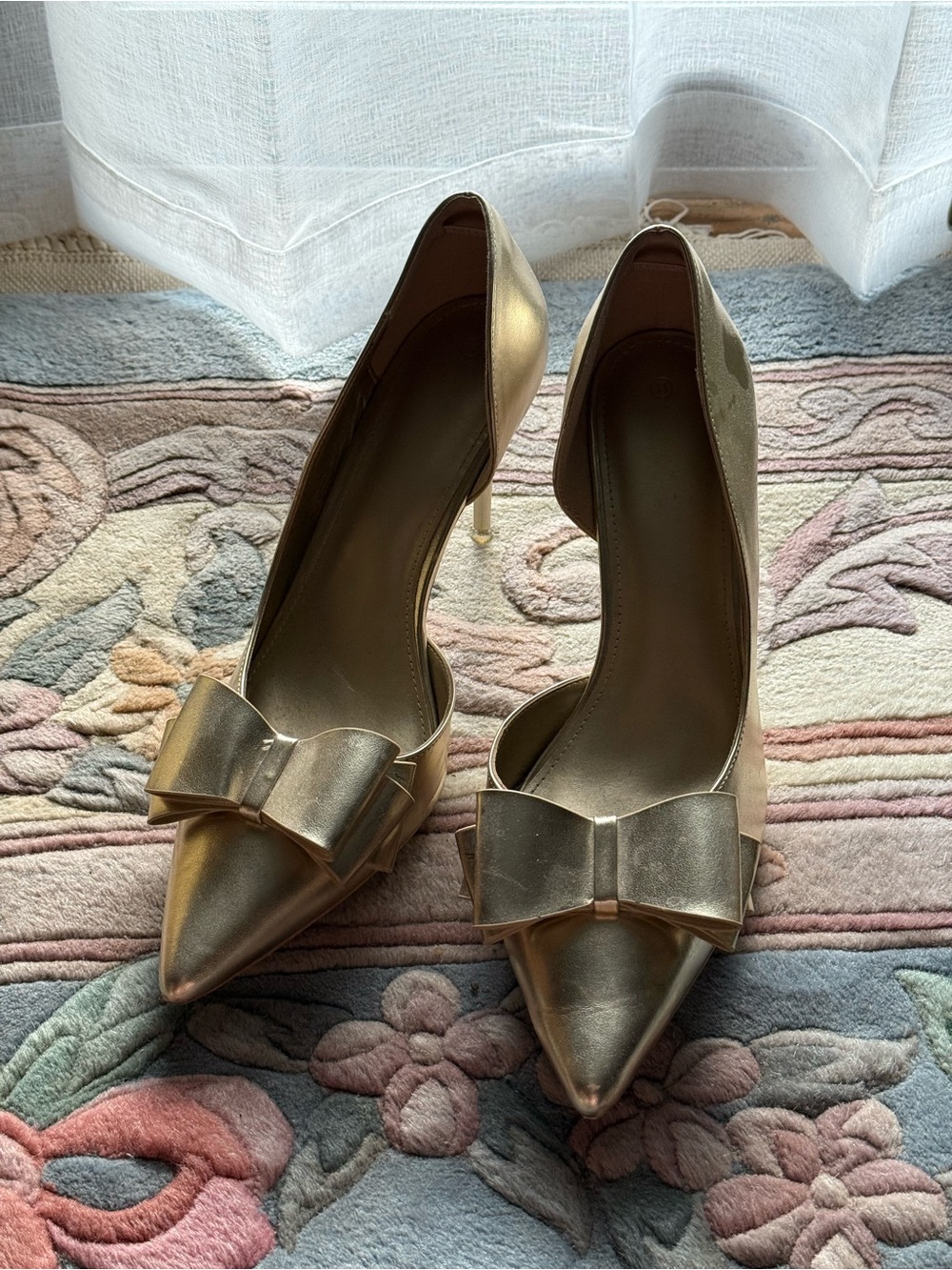 Women's Metallic Gold Pointed-Toe Bow High Heels